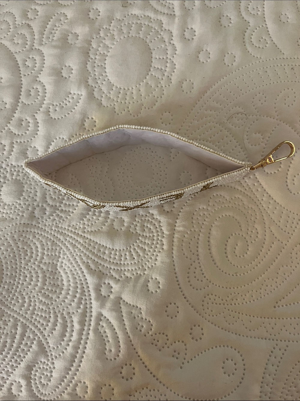 Texas Beaded Keychain Wristlet - Gold on White Never Used - Picture 3 of 5